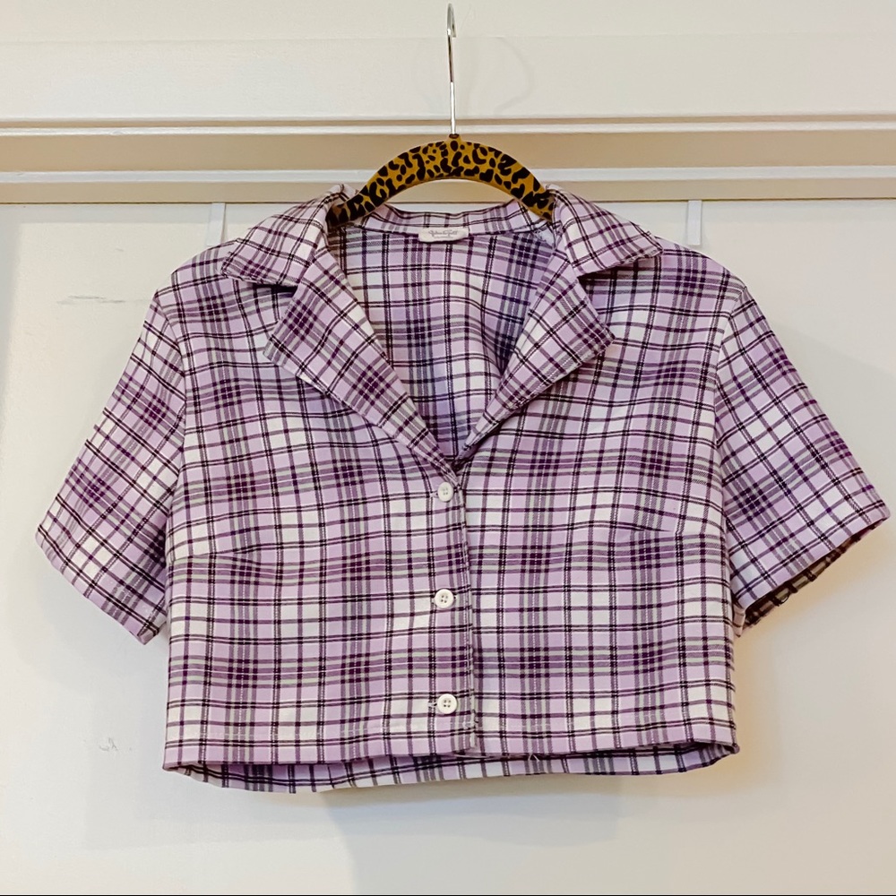 Brandy Melville plaid cropped button down